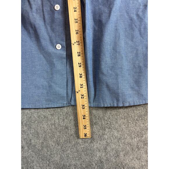 Vintage 90s Dickies Chambray Button Up Shirt Mens L Blue Short Sleeve Utility - Picture 3 of 5